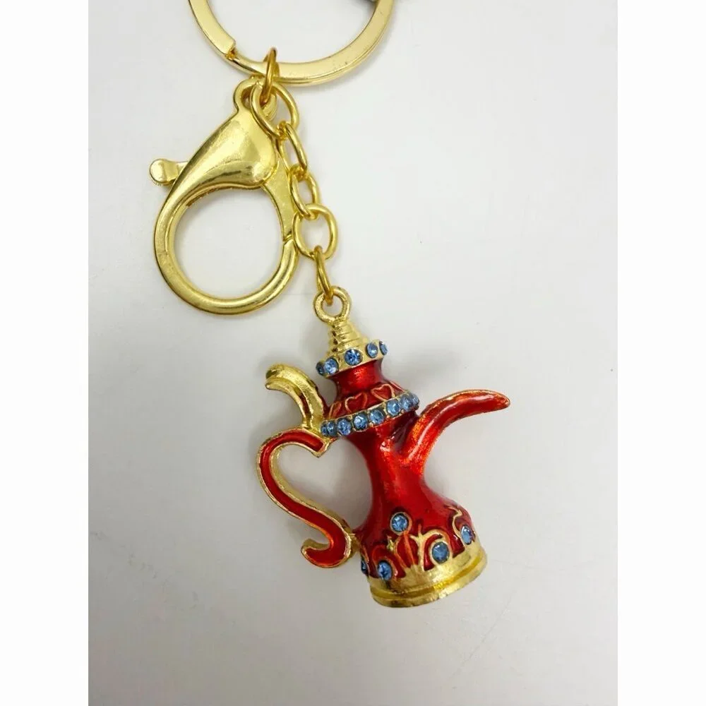 keychain arabian Tea Pot Gold color crystal rhistones Red Blue Souvenir Dubai